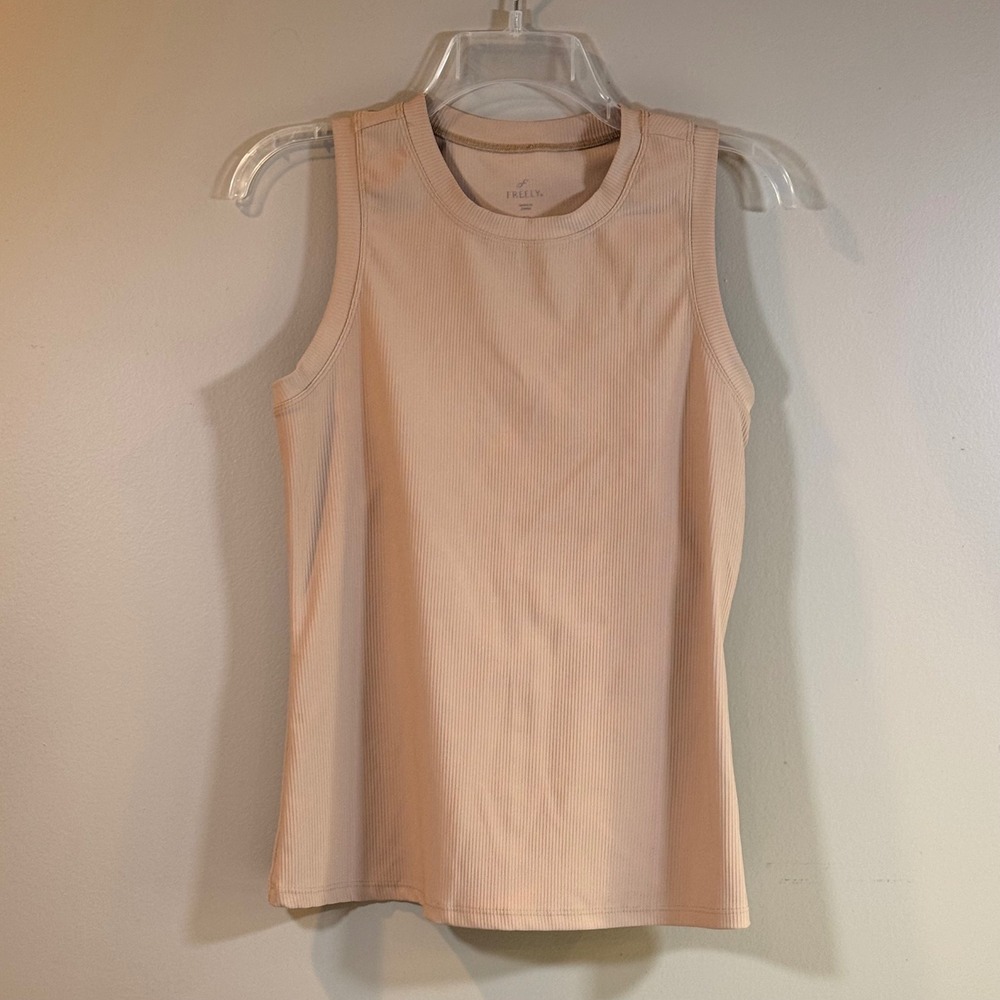 Freely Ribbed Tank‎ Top Women L Tan Keyhole Racerback Activewear Gym Workout EUC
